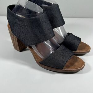 Tom’s Women's Majorca Block Heel Cut Out Wedge Sandals Black Denim Size 9.5